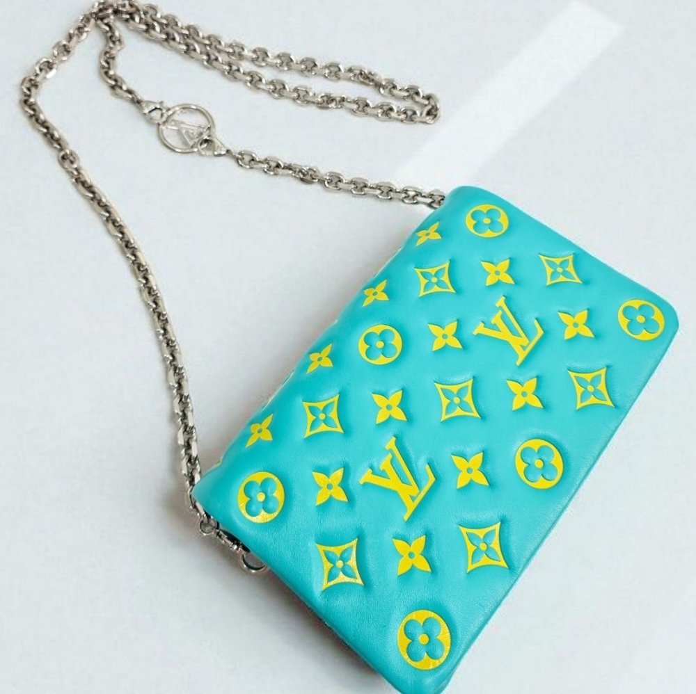 Louis Vuitton Coussin Pochette Mint Turquoise Neon Yellow Crossbody Bag - Picture 11 of 15